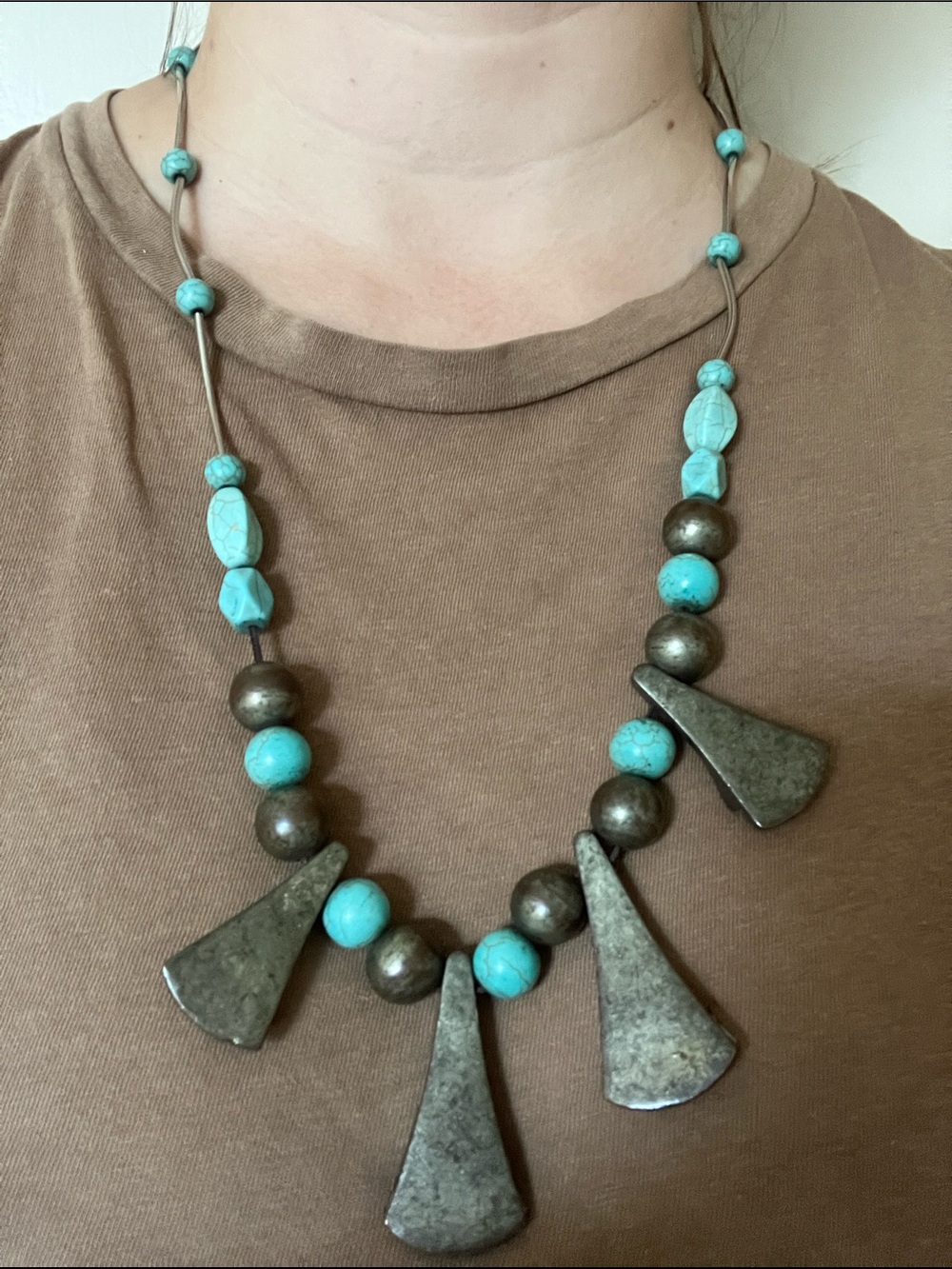 Southwestern Turquoise and Silver Faux Necklace - Picture 2 of 2
